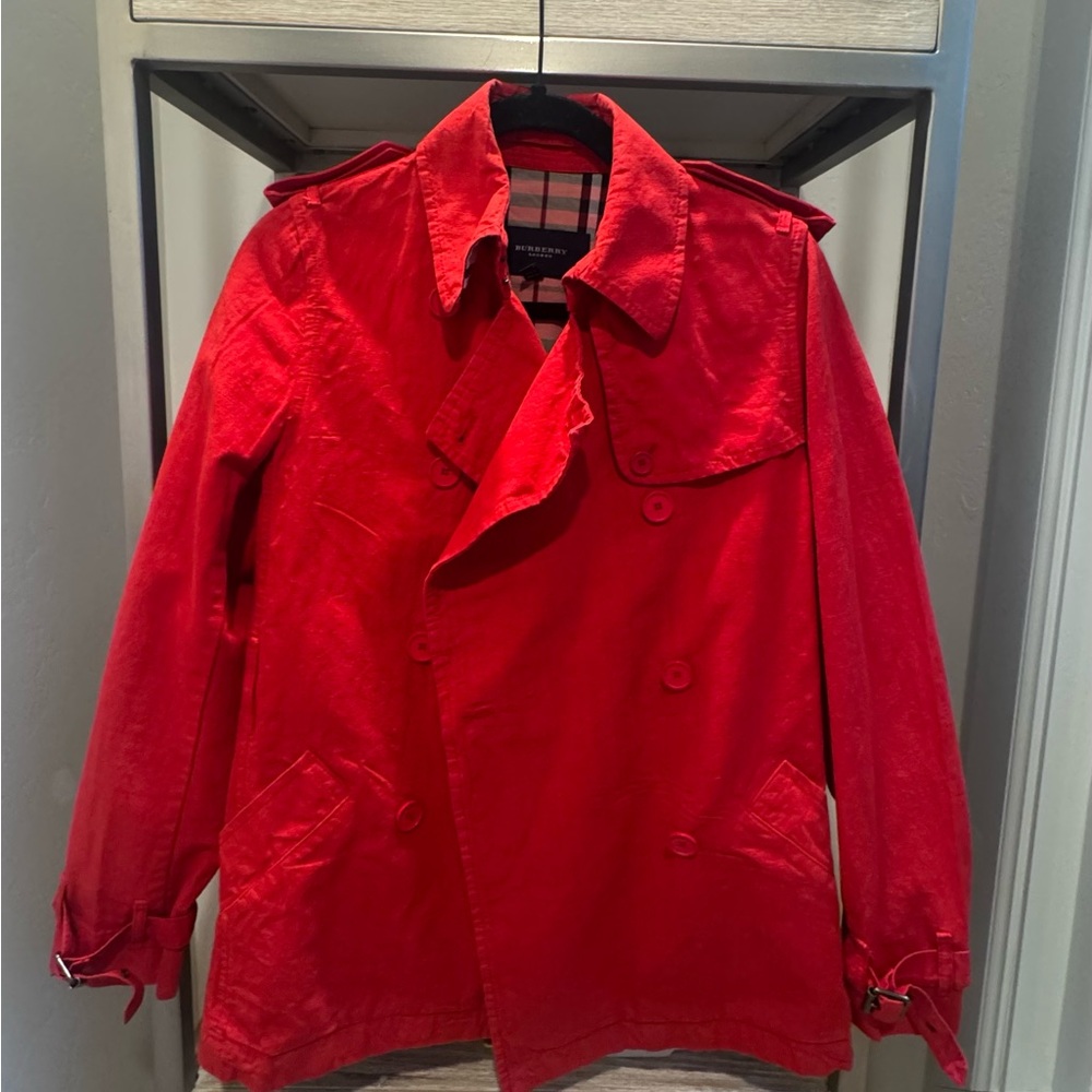Burberry Red Short Trench Coat 4